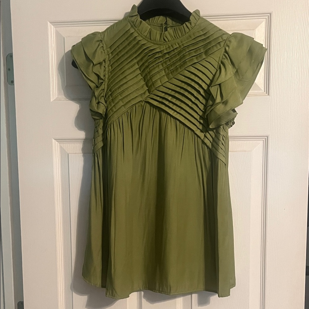 Green Ruffled Blouse